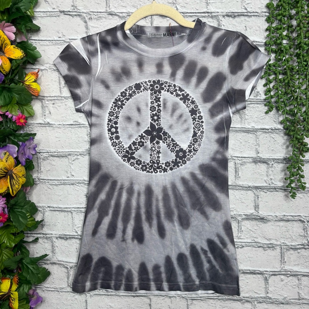 a🌸5/$25🌸NWOT Maya Short Sleeve Tie Dye Printed "Peace" Top  Size Small